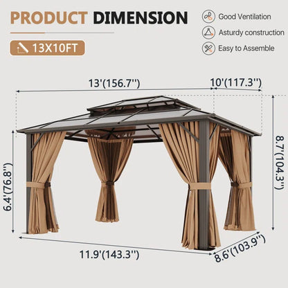 Outdoor Patio Gazebo with Hardtop Double Roof