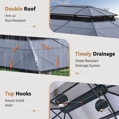 Outdoor Patio Gazebo with Hardtop Double Roof