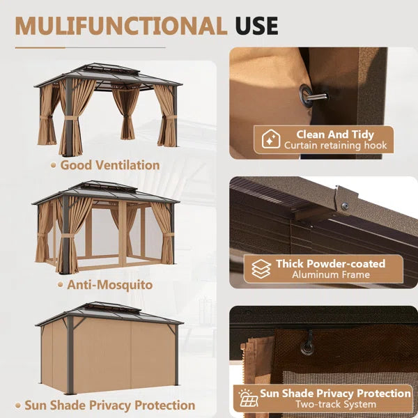 Outdoor Patio Gazebo with Hardtop Double Roof