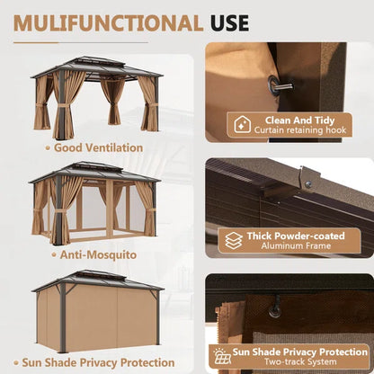 Outdoor Patio Gazebo with Hardtop Double Roof