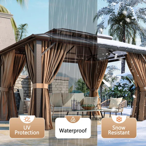Outdoor Patio Gazebo with Hardtop Double Roof