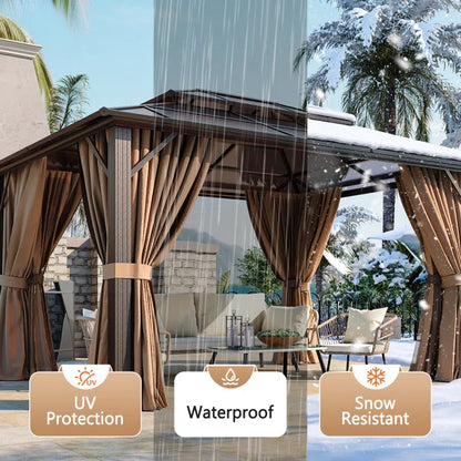Outdoor Patio Gazebo with Hardtop Double Roof