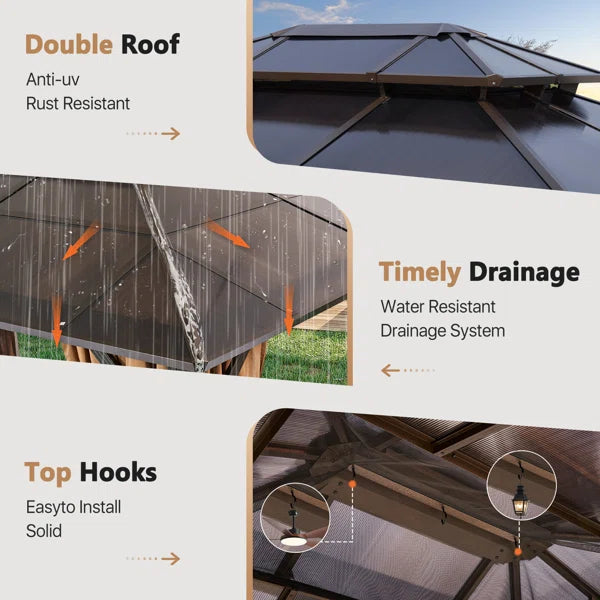 Outdoor Patio Gazebo with Hardtop Double Roof