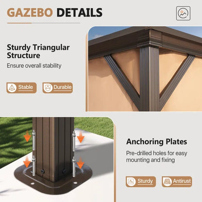 Outdoor Patio Gazebo with Hardtop Double Roof